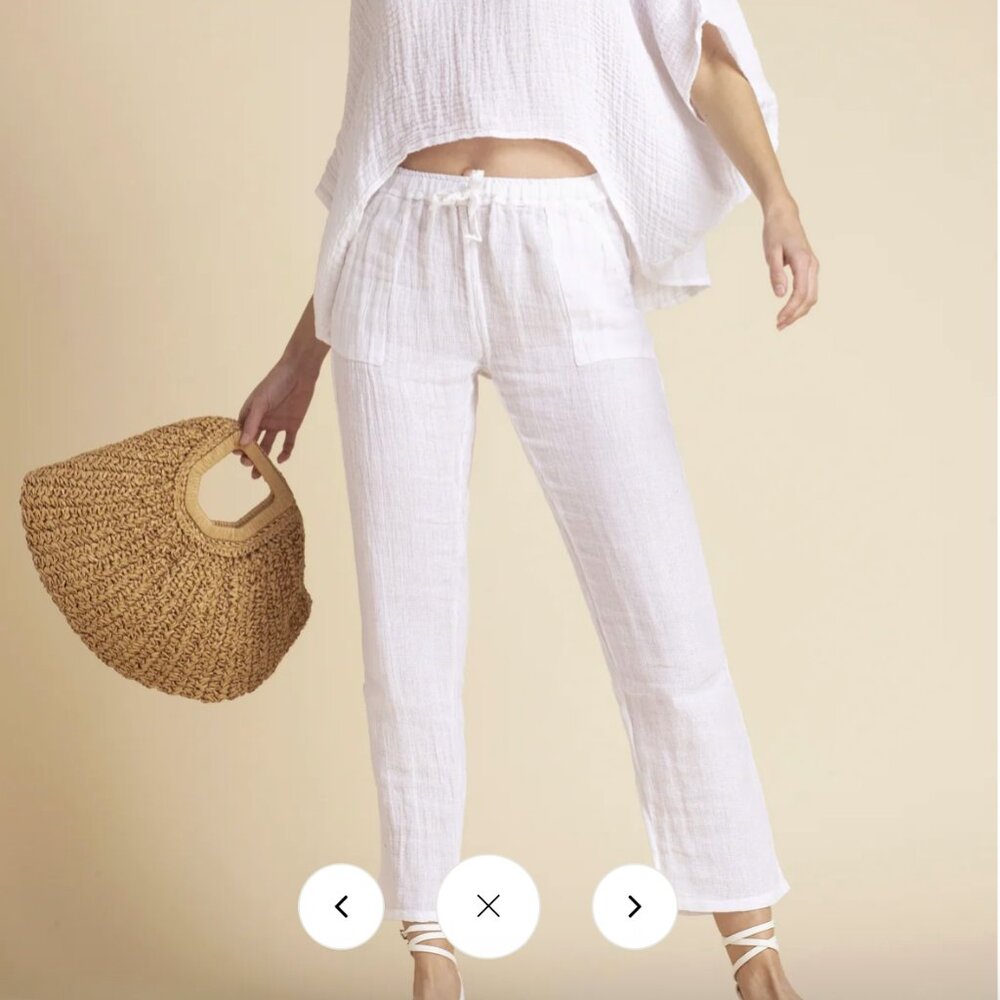 Sunday St. Tropez Commando Linen Pants Blue M - Picture 10 of 12